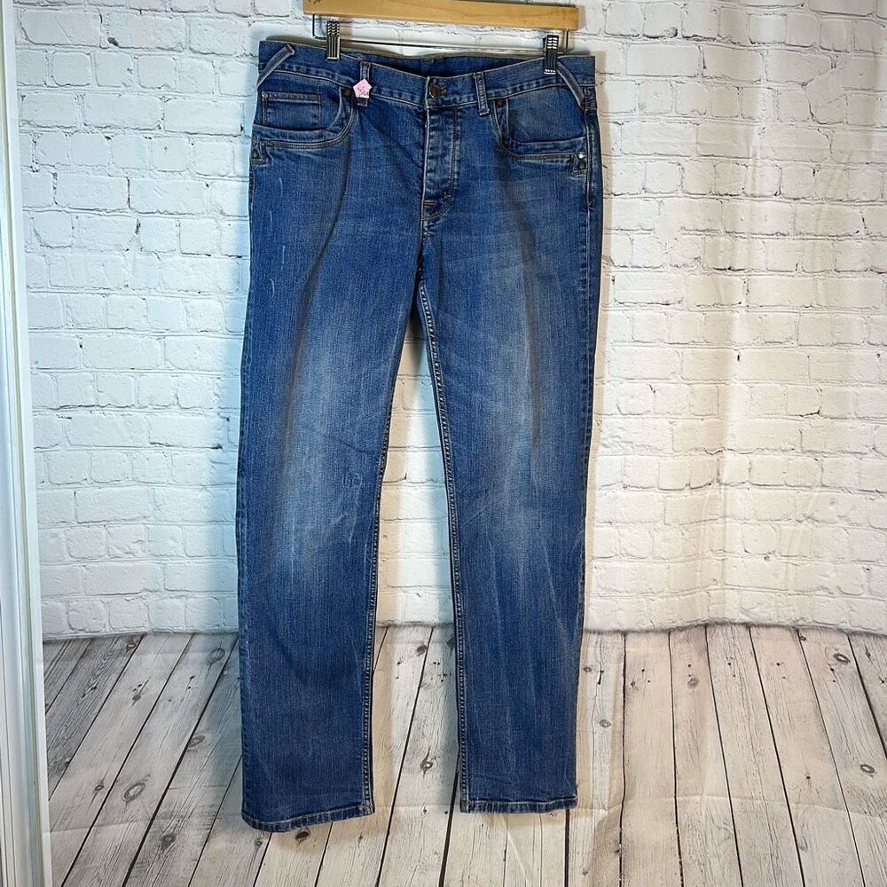 Zara Man Mens Straight Jeans Denim‎ size 38 Unique Rivets Button Fly